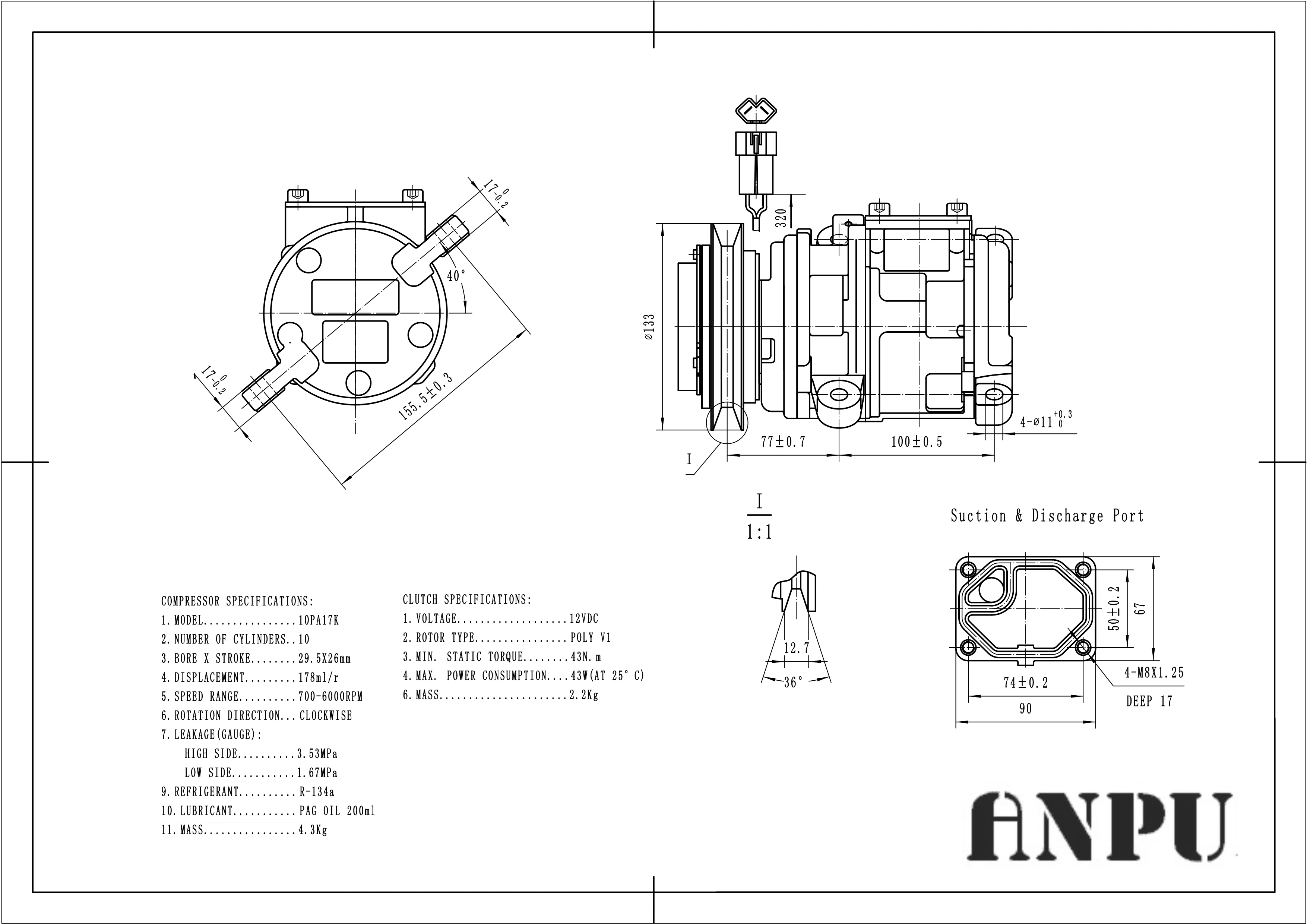 brand new auto ac compressor 10pa17k ac compressor for 58396 PV1 133mm 4677038
