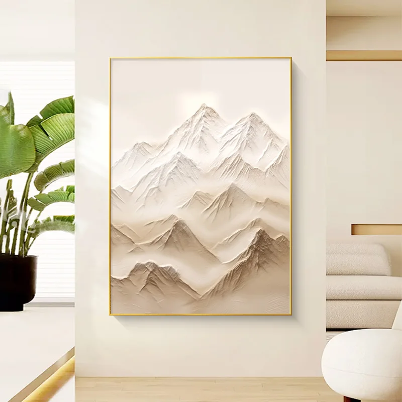 Minimalist art style snow mountain with frame thick texture bedroom hotel decorative painting