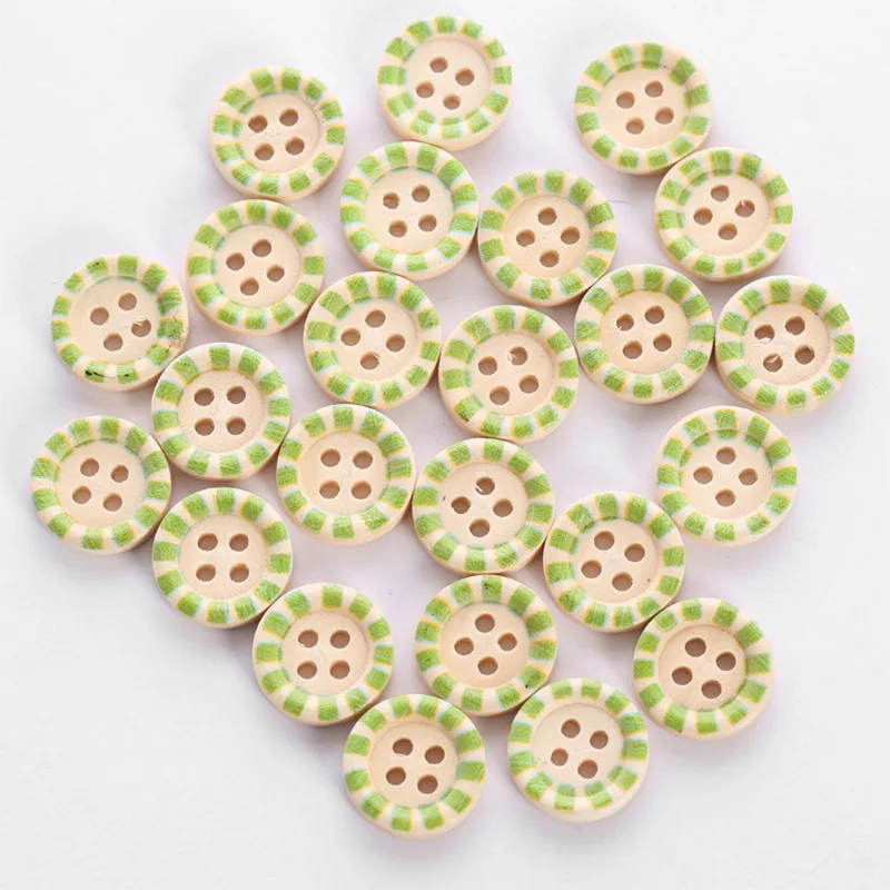 Hot-sale 15mm printed wooden button 4-holes wooden fashion buttons fine edge button