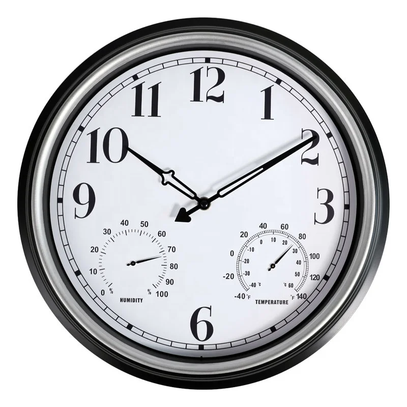 16-Inch Custom Antique Outdoor Waterproof Wall Clock ABS Plastic Wood Temperature Humidity Display Quartz Movement Silent