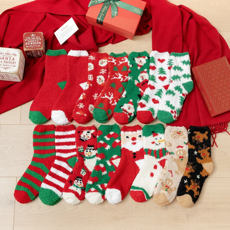New Fashion Coral Velvet Christmas Cartoon Sock Christmas Tree Santa Winter Christmas Stockings New Year Gift