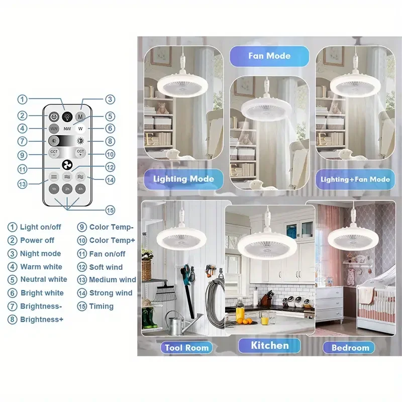 Modern E27 Head Type with Remote Control Smart Dimming Led Ceiling Lights Fan Lamp For Living Room
