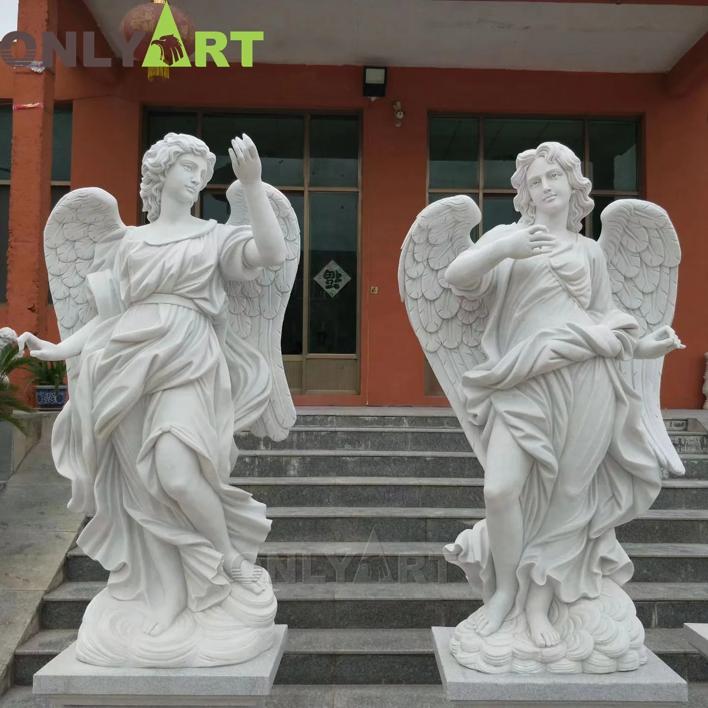 Outdoor Decor Life Size Hand Carved Natural Stone Marble Cemetery Angel Statue Sculpture For Sale