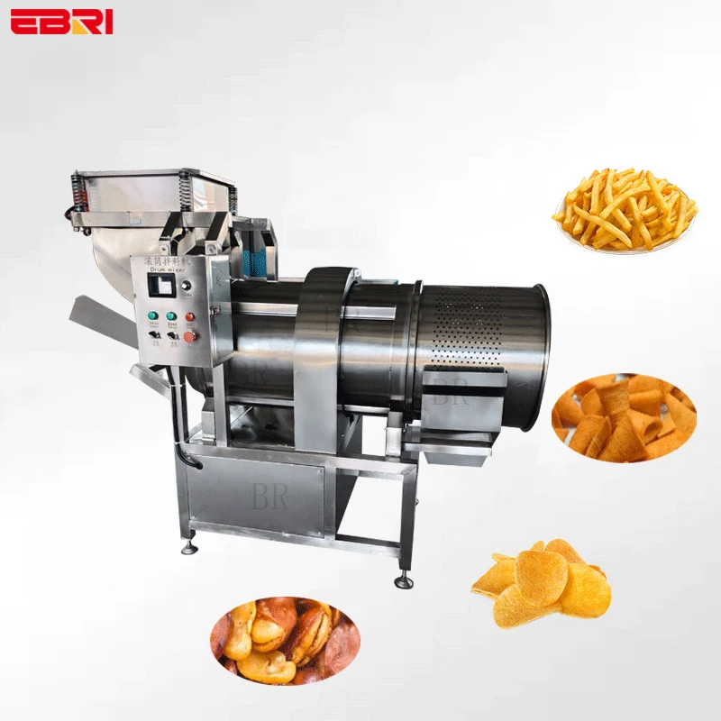 Drum And Powder Spray Potato Crisps Automated Stain Steel Snack Automatic Chip Seasoning Machine For Corn Puff