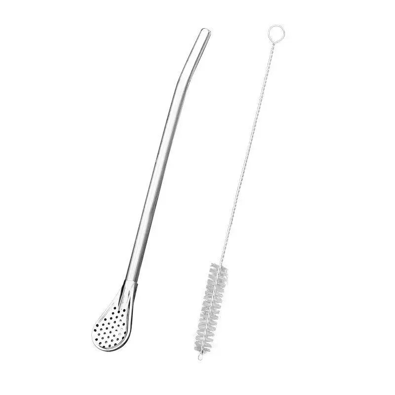 Dropshipping  Detachable stainless steel straw spoon multifunctional filtering straw stirring spoon