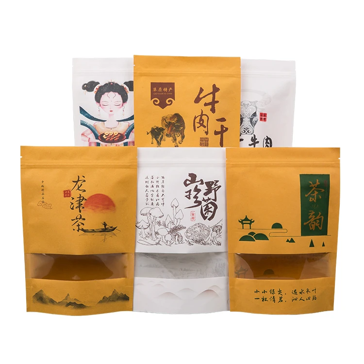 In Stock Waterproof Zipper Sealed Resealable Zip Lock Food Grade Ziplock Stand Up Pouch Brown Kraft Paper Bag