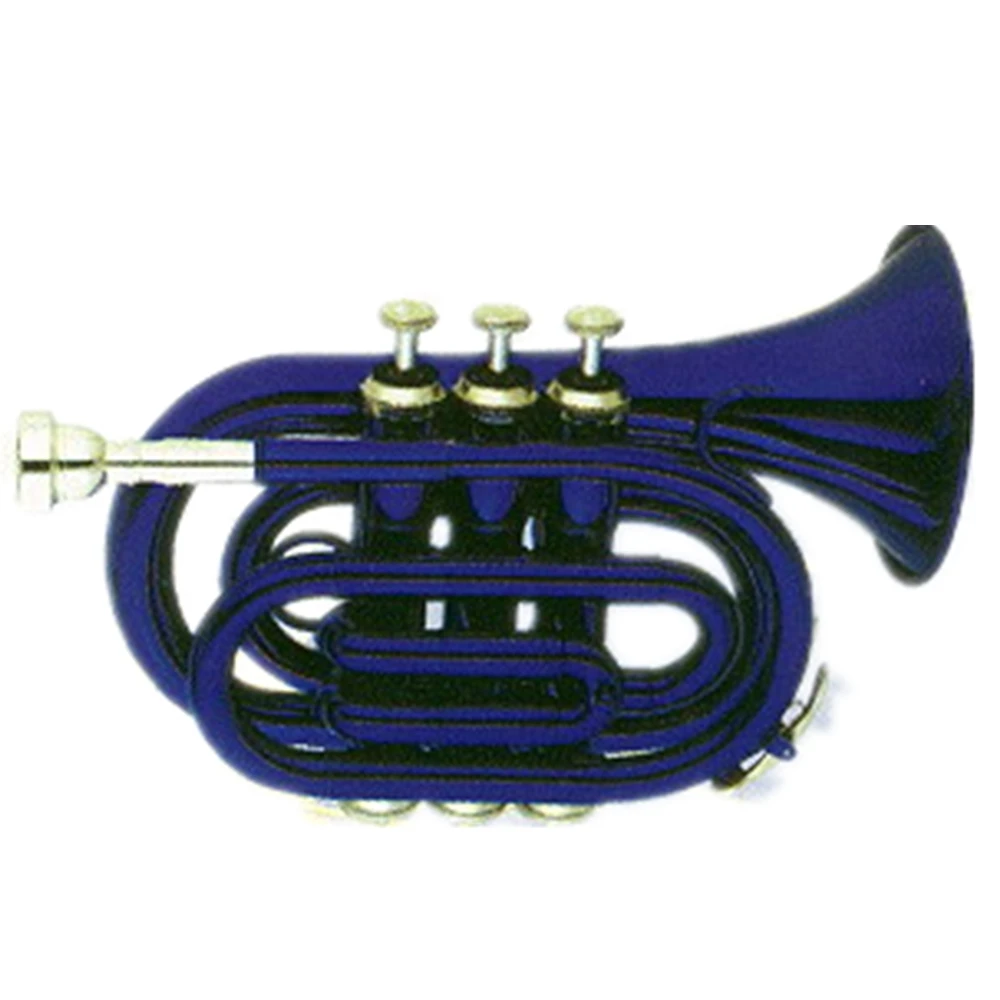 Blue Color  Brass body Cupronickel  valves Tone Bb  Pocket Trumpet
