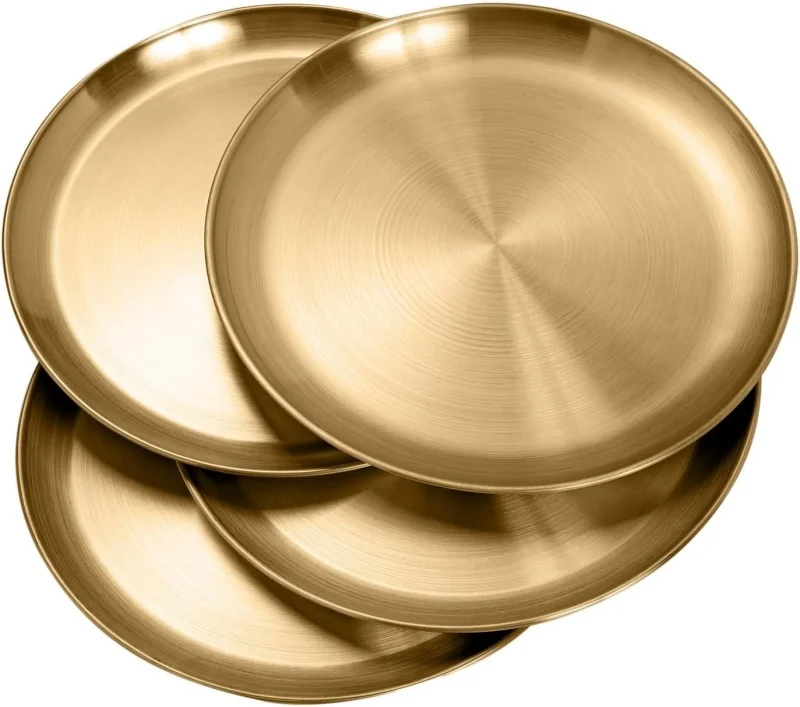 5.5 inch Stainless Steel Gold Round Dinner Dishes Plate for Barbecue Picnic Kitchen Camping  Party