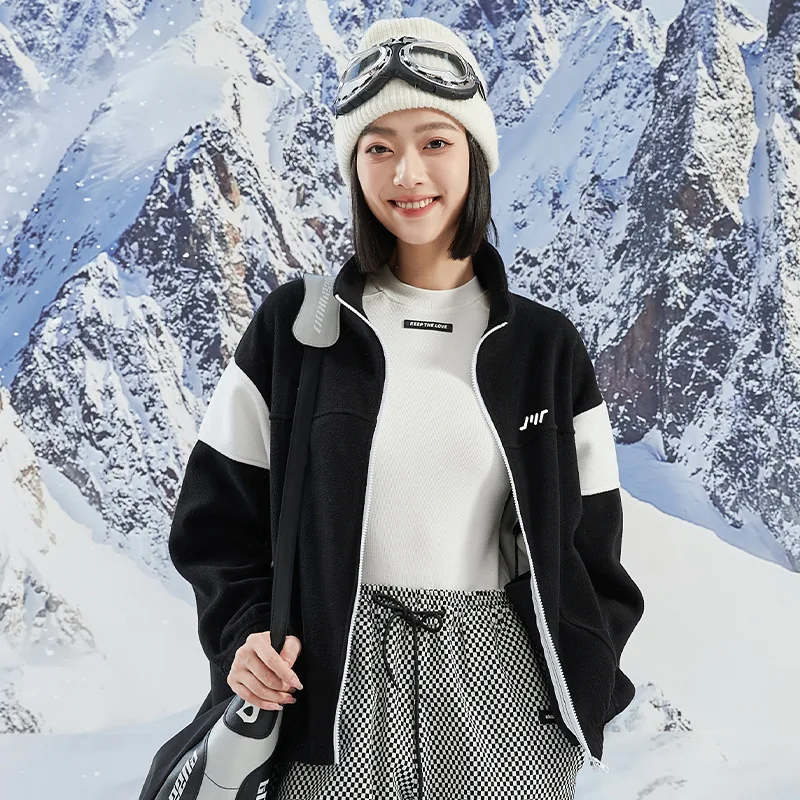 2024Activewear Autumn and winter sports coat with fleece thickened double-sided hardshell zipper Long-sleeves Jacket woman