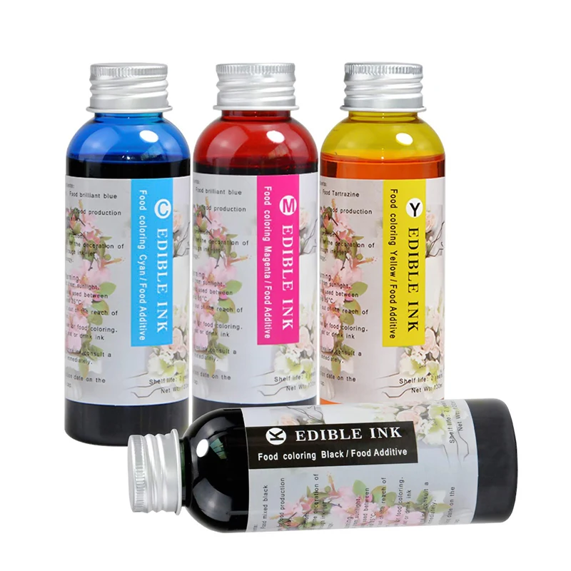 Edible ink 4colors/100ML For HP For Canon coffee or cake Printer Digital Printing on sugar icing paper