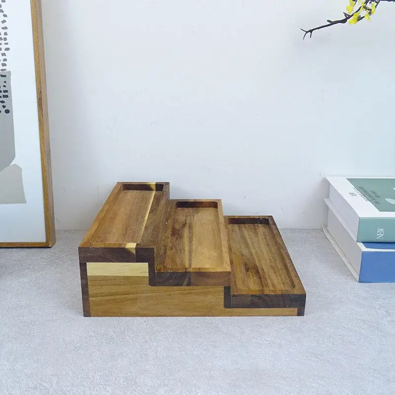 Кухонная ступенчатая полка, экономия места, 3 яруса, деревянная полка для специй из акации, органайзер для столешницы шкафа