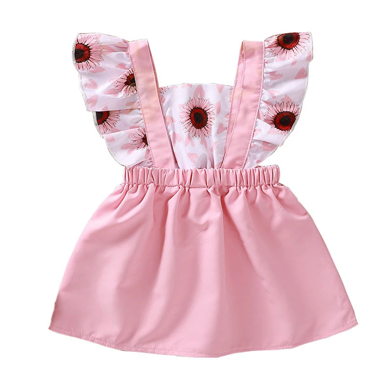 Hot sale summer girls sun flower printed dress for baby