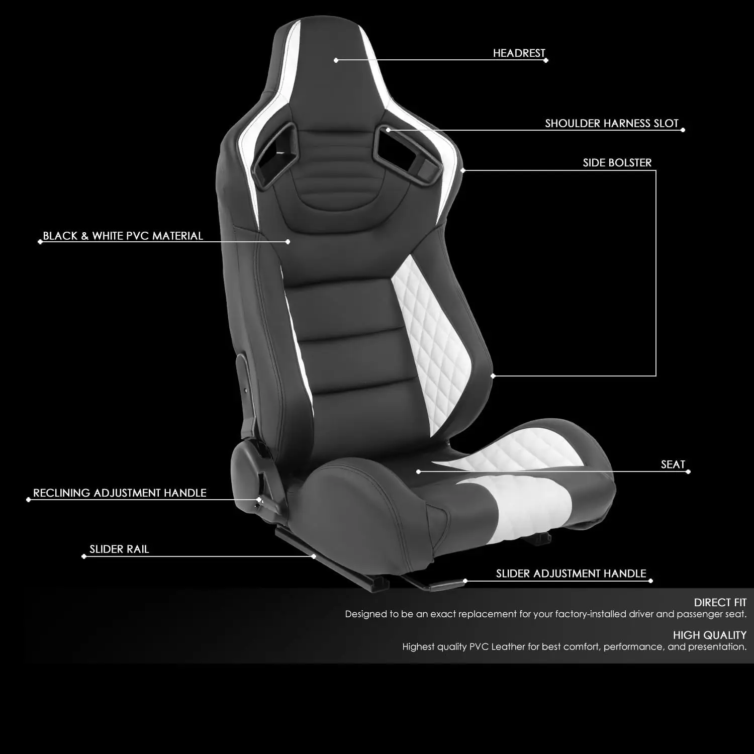 JIABEIR 9014 White Universal Leather Bucket Car Interior Accessories Sports Race Modified Driving Racing Seats