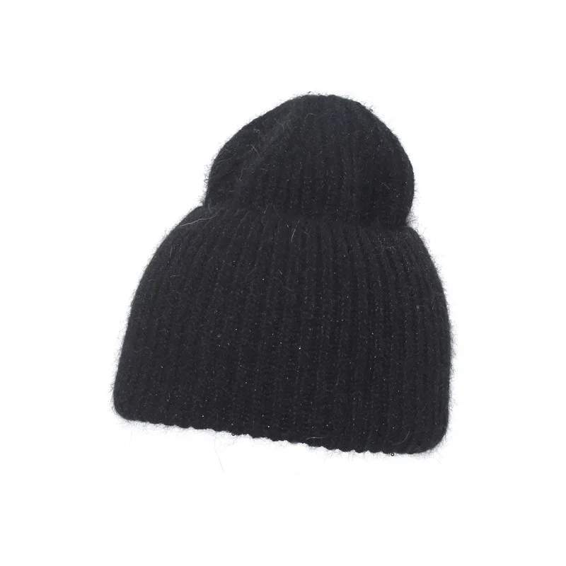 Cold Weather Women Girls Rabbit Fur Angora Blend Hair Knit Beanie with big cuff Fur beanie