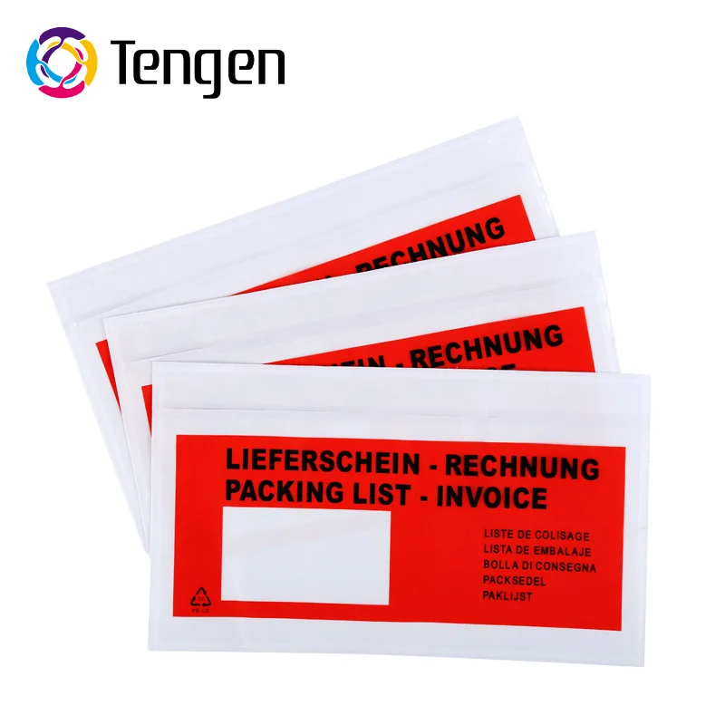 Custom Printed Self Adhesive Plastic Document Wallets Bag Colorful Packing List Envelope With Pocket