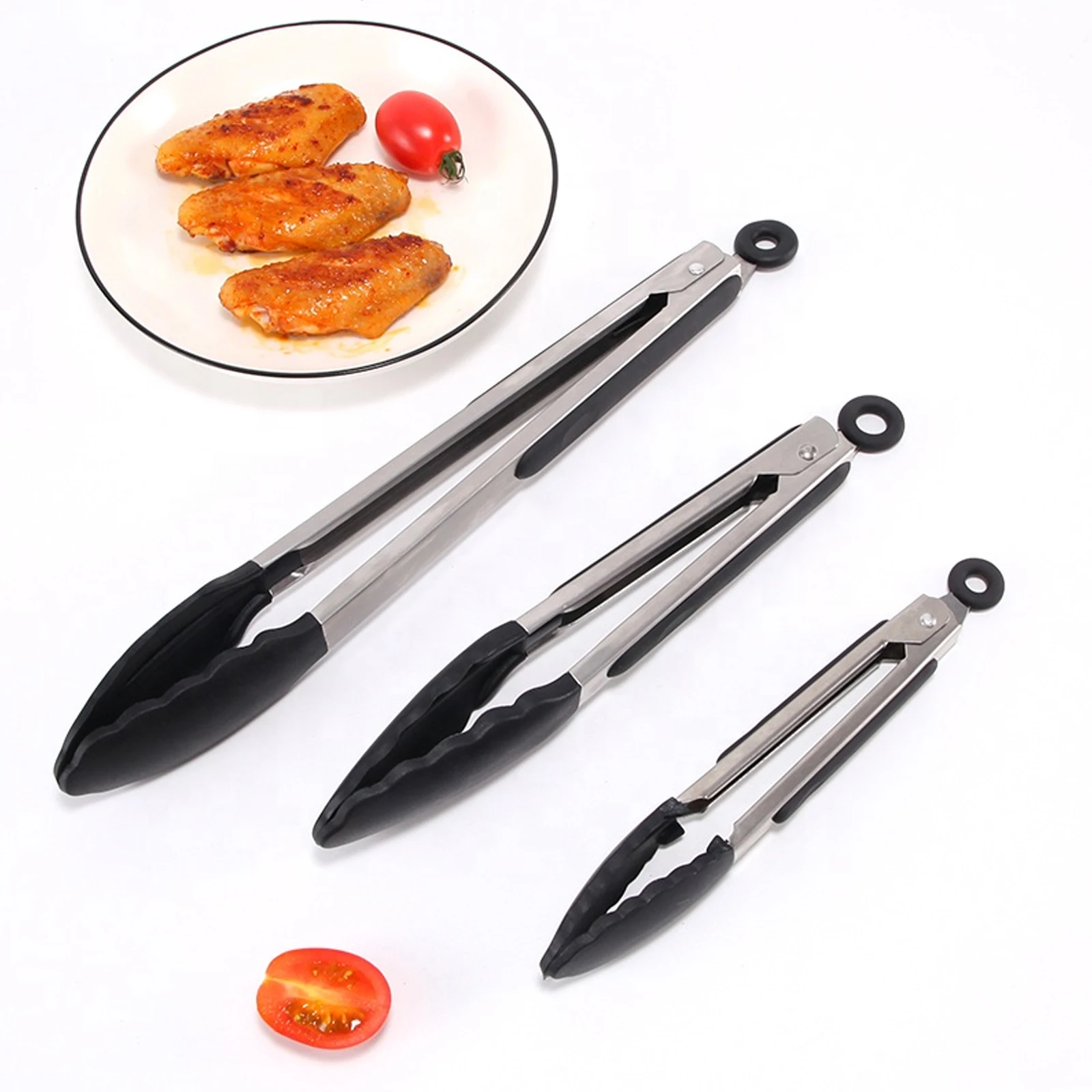 Silicone Cooking Clip Baking Bread Tongs stainless Steel Kitchen Serving BBQ Food Tongs
