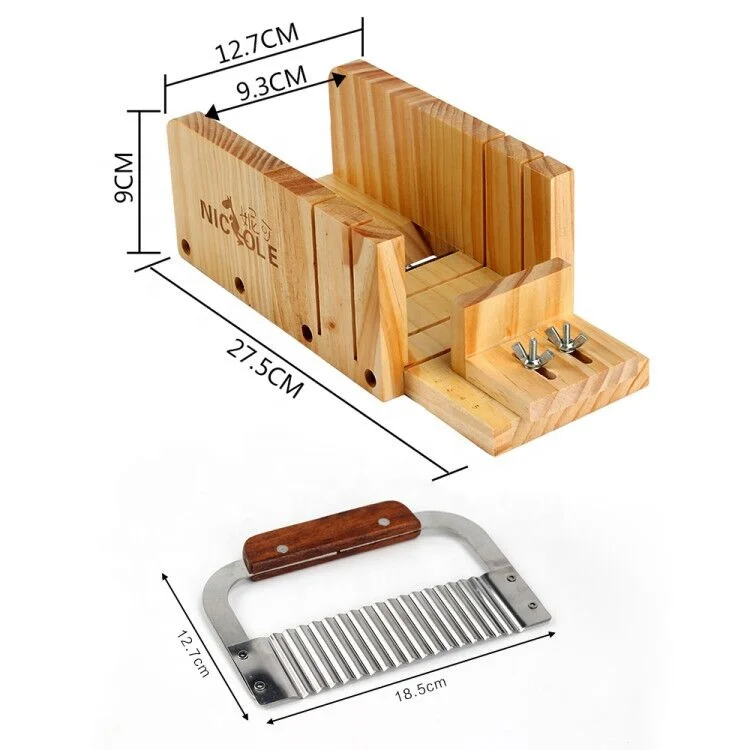 Nicole Soap Cutter Tools Set-3 Multifunction Adjustable Wood Loaf Cutting Box Stainless Steel Wavy & Straight Blade