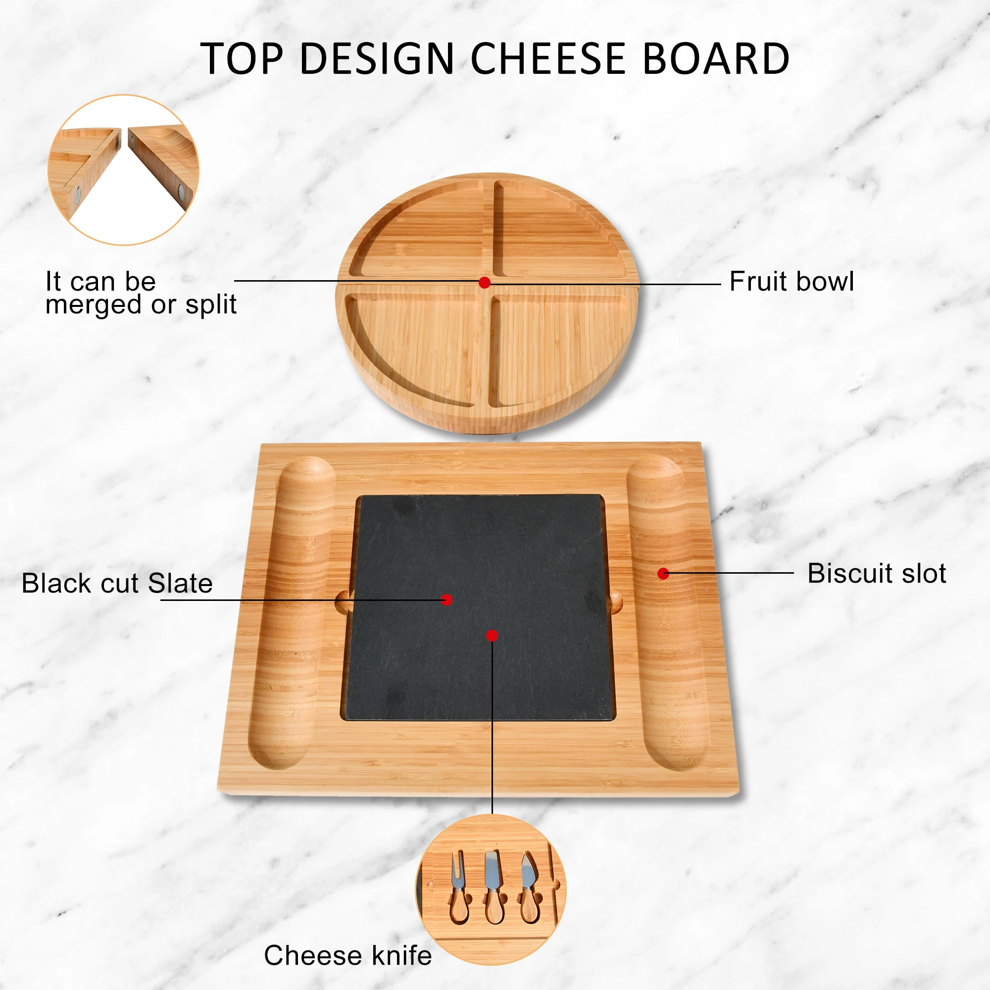 Bamboo Cheese Board Set Charcuterie Boards With Merge Or Split Fruit Bowl Meat And Cheese Tray Wood Serving Board
