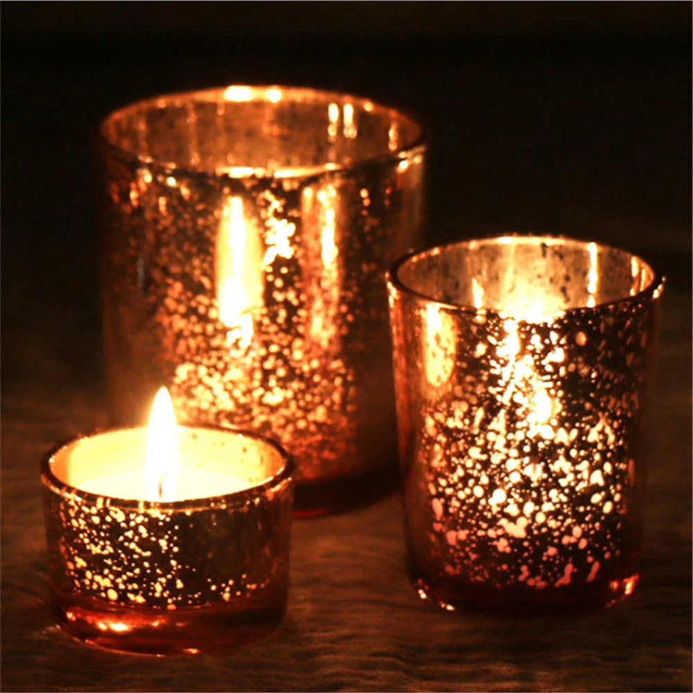 Wholesale Jar Candle Warmer And Mosaic Jar Candle Vessels Jar Laser Pattern Beauty Gift Candle Holders Antique Gold Hurricane