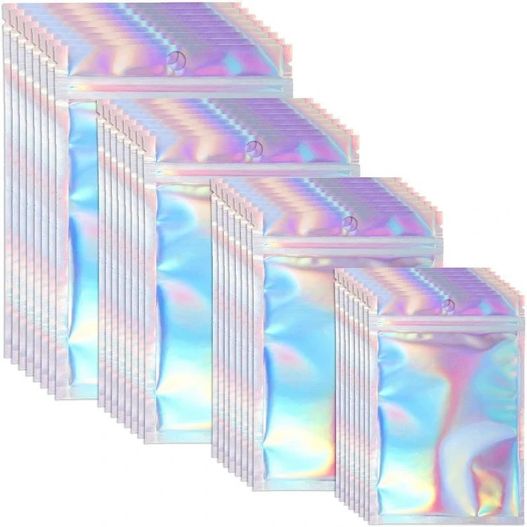 In Stock Holographic Transparent Packaging Cookie Small Ziplock Resealable Holographic Bag