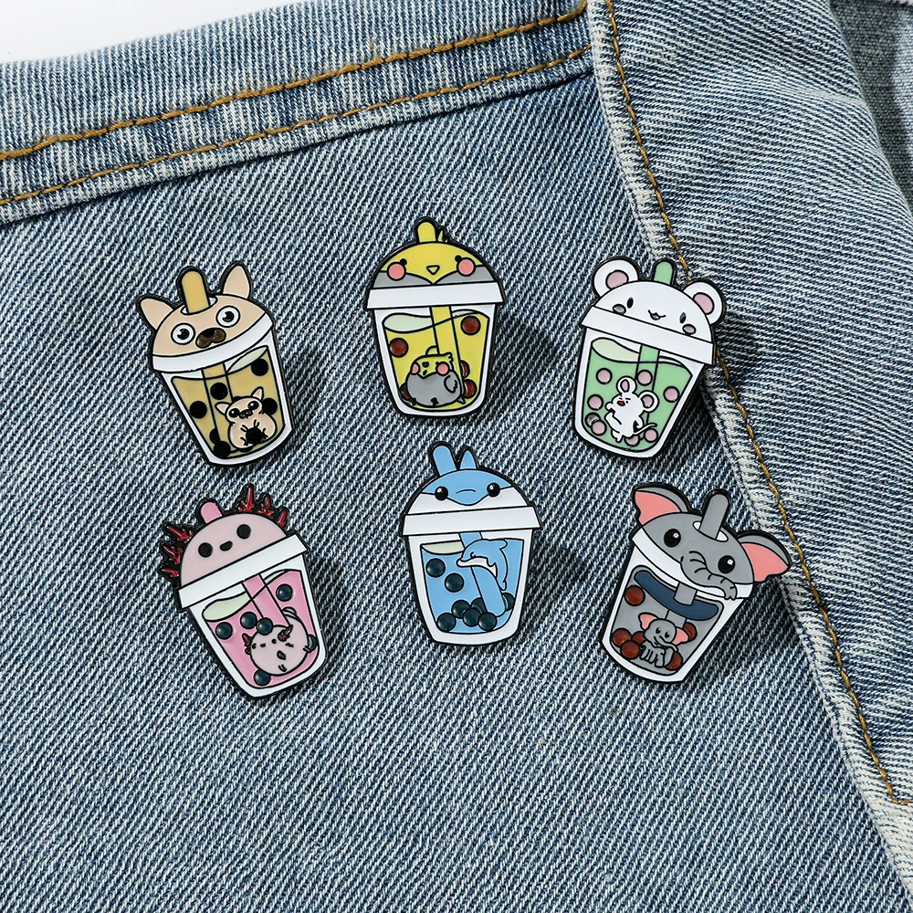 Cute Anime Pins Clothes Cat Panda Bear Bunny Koala Duck Bubble Milk Tea Enamel Pines Badges on Backpack Brooches Women Jewelry