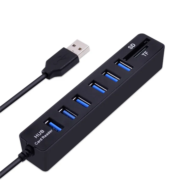 Universal Mini USB Hub 2.0 High Speed USB Splitter 6 Port Hub Adapter With TF SD Card Reader For Windows Mac PC Accessories