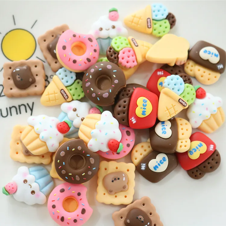 100pcs/bag Kawaii Simulation Food Flatback Resin Simulation Food Cabochon Cute Ice cream Cake Bread Cheese For Phone Decorations