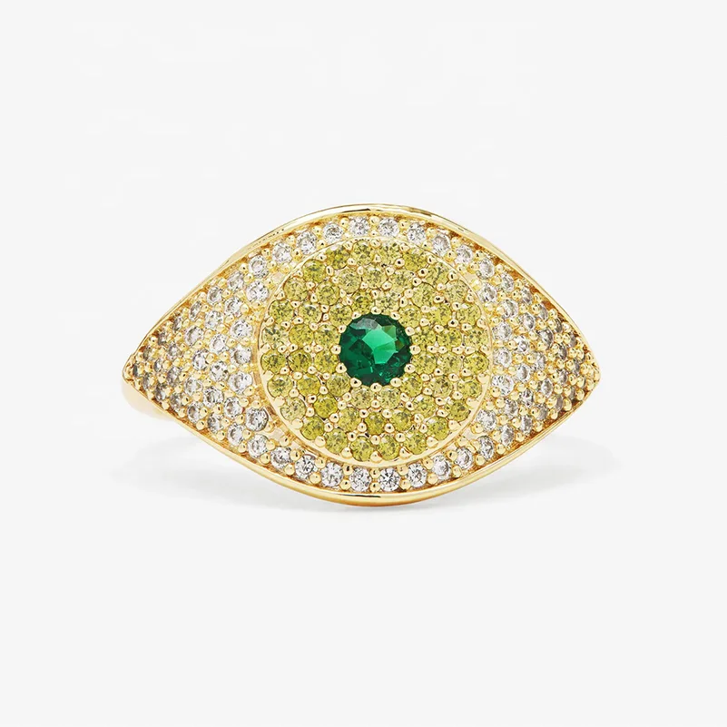 LOZRUNVE Turkish Jewelry Custom Silver 925 Chic Style Hip Hop Pave CZ Stone Big Evil Eye Ring