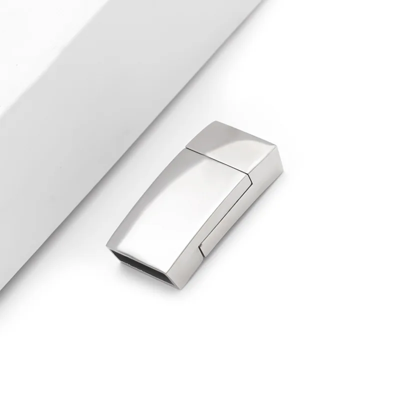 high quality10*3mm jewelry findings rectangular flat Braided leather bracelet stainless steel clasps magnet buckle