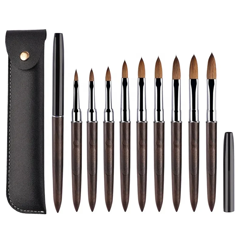 Wholesale High Quality Sandalwood Handle Wood  Carving Pen Liquid Powder DIY Nail Drawing 100% Kolinsky Hair Acrylic Nail Brush