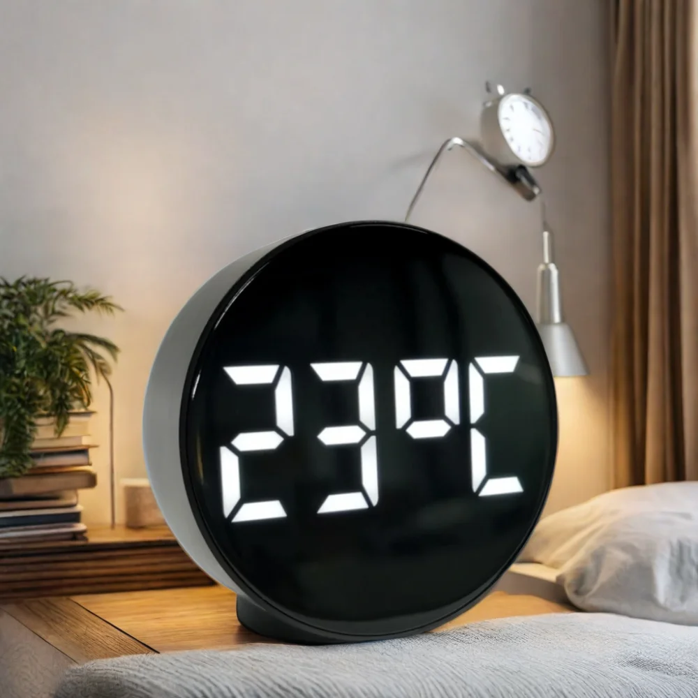 Multifunctional Circular LED Clock Large Screen LCD Display USB Power Sensor Multi-Button Alarm Home Office Living Outdoor Use