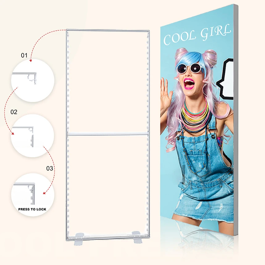 80*200 100*200cm D80 tool free Double sides Free standing SEG  Portable LED Fabric  frameless slim fabric advertising light box