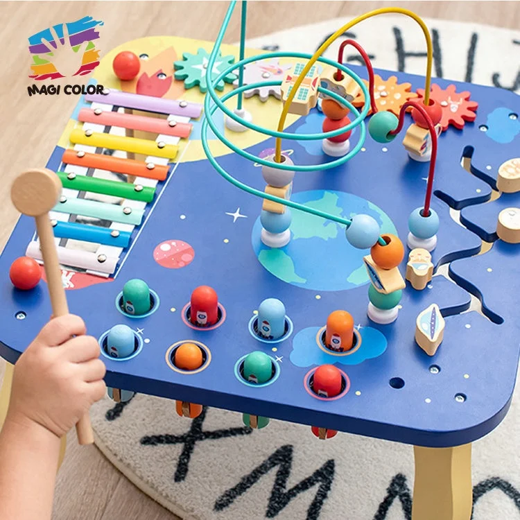 Montessori Activity Sensory Toy 5 in 1 Wooden Bead Maze Table for Kids W12D631