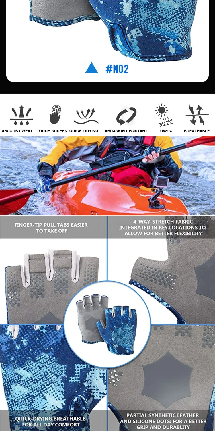Best OEM ODM Custom Panic Buying Fishing Sun Protection UV 50+ Kayaking Sailing Yachting Padding Canoeing Rowing Hiking Gloves