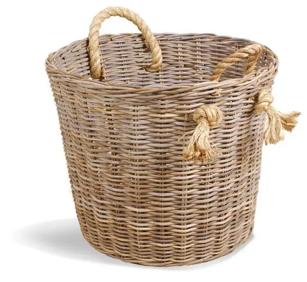 Very Strong Excellent Quality Lined Raw Log Basket Willow Firewood Holders Wicker Large Wood Burner Bin Rope Handle
