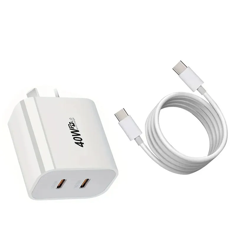 Multiport Power Adapter 40W US EU AU UK Plug Charger PD 20W Dual USB C Type Fast Charging Type C Wall Chargers