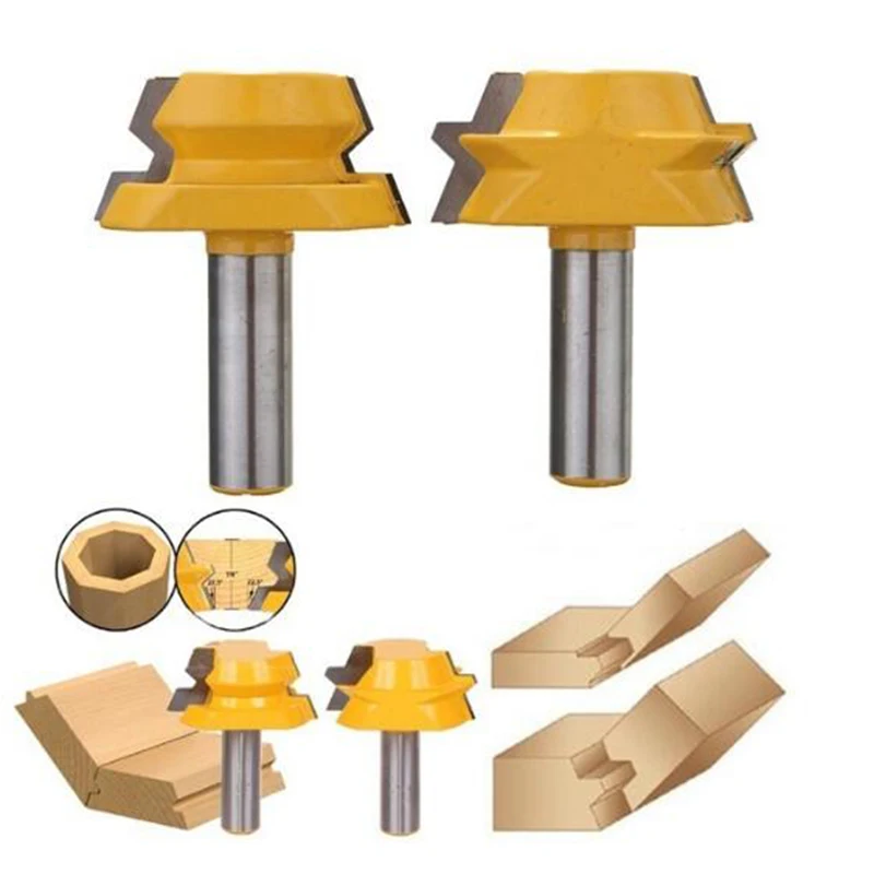 1/2'Shank 2PCS lock miter router 22.5 degree glue joinery  bit set tenon wood cutter for woodworking power tool