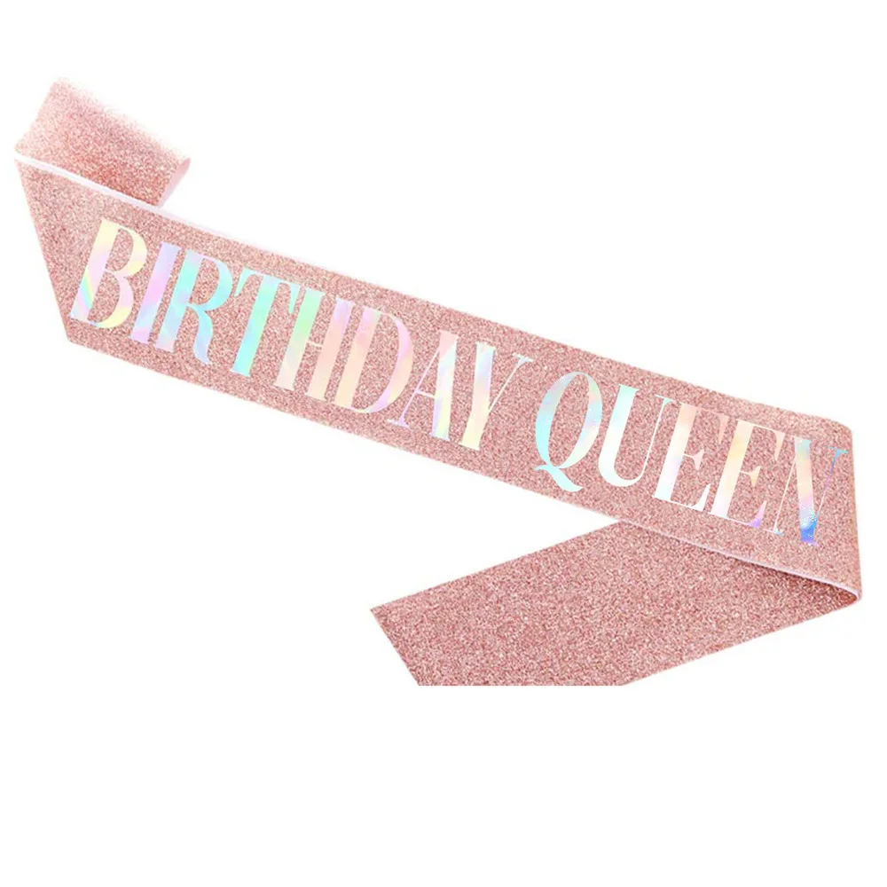
Birthday sash happy birthday girl sash Rose Gold Glitter queen Shoulder straps for Birthday Party Decorations 