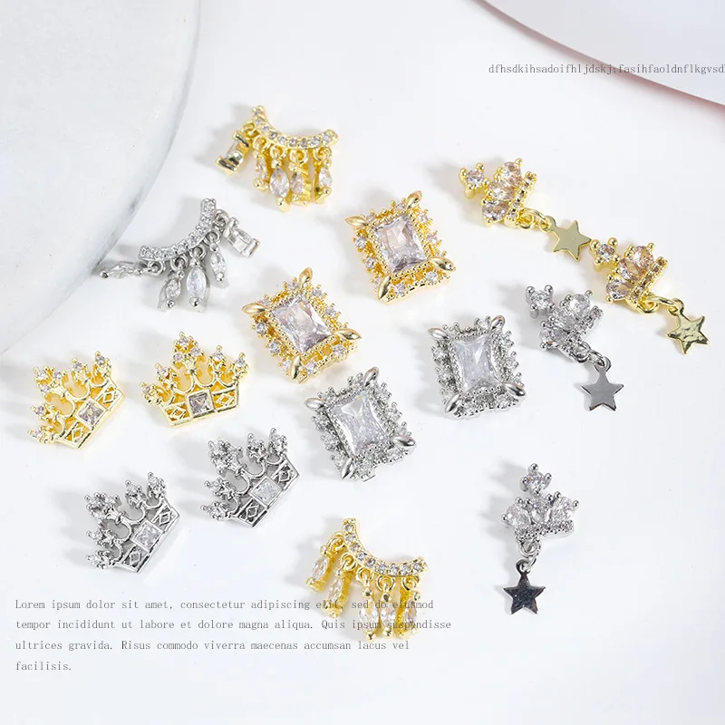 Luxury Nail Art Charms Cubic Zircon Nail Drill Diamond Celestial Body Star Crown Colorful Crystal Nail Sticker Finger Jewelry