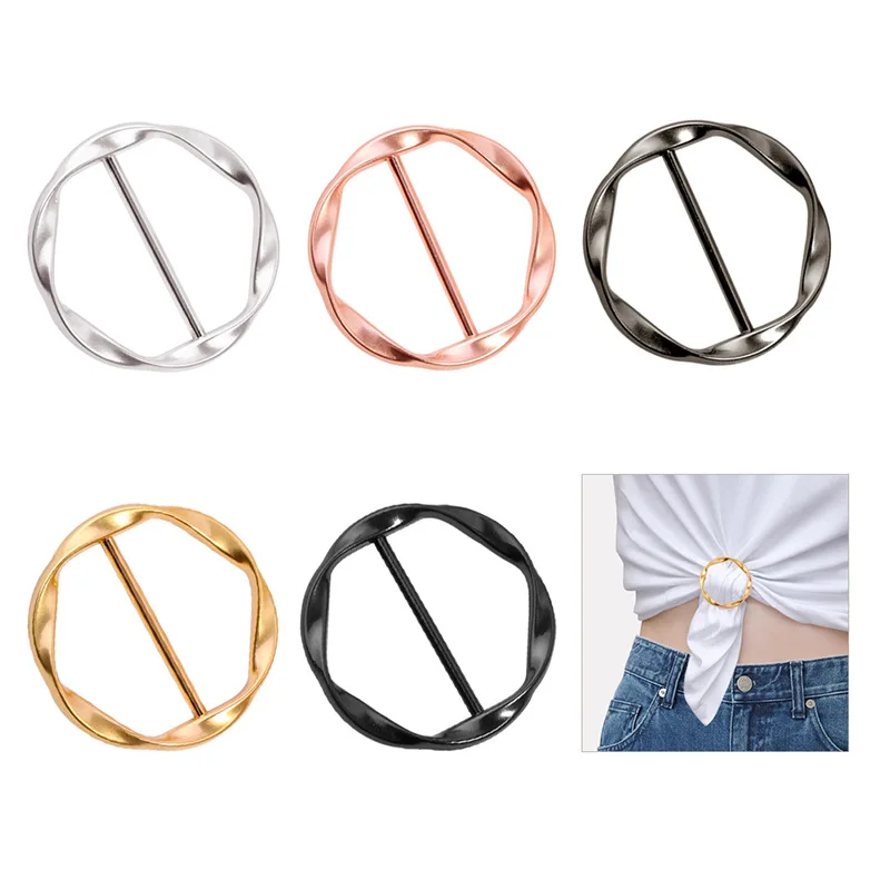Hot Selling Silk Scarf Ring Clip T-shirt Tie Clips for Women Fashion Metal Round Circle Clip Buckle Clothing Ring Wrap