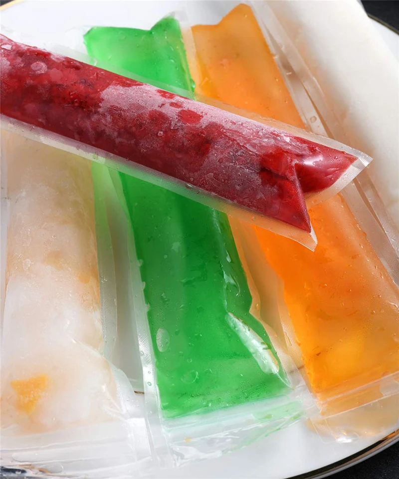 Custom Design Transparent Ldpe Plastic Ice Popsicle Healthy Snacks Yogurt Juice Fruit Smoothies Ice Mold Bags For Ice Cubes