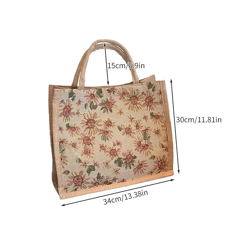 High Quality Printing Larger Capacity Reusable Burlap Shopping Tote Bags Flax Jute Beach Bag