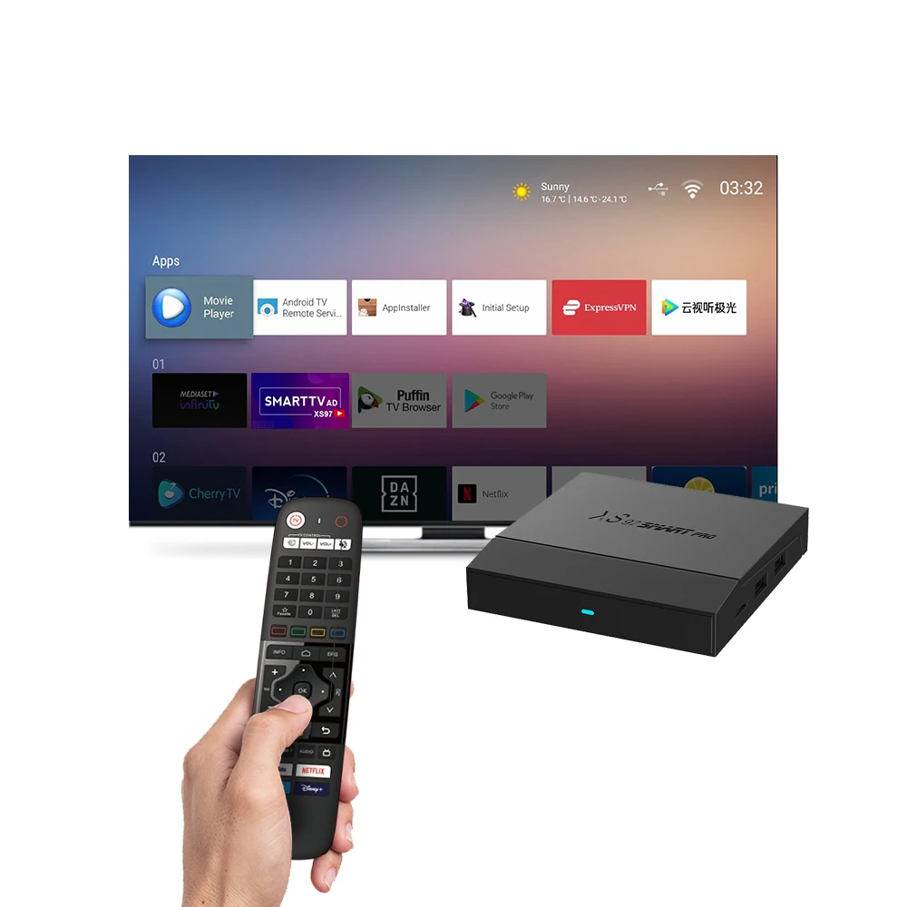 2024 Hot Style Amlogic 905X4 XS97 SMART Pro Remote Control Bt 5.0 Android Tv Box With Google Play With Good Service