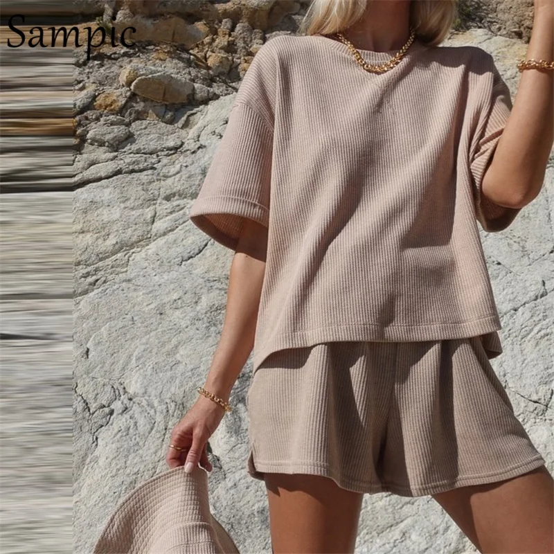 
2021 Loungewear Summer Two Piece Shorts Set Tracksuit Two Piece Set Shorts Pajama T Shirt Loose Lounge Wear Set Women 