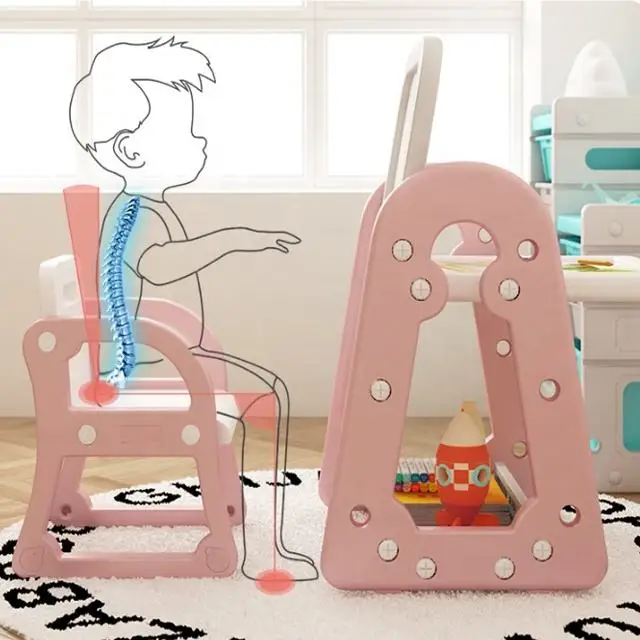 Kids Plastic Table Chair Kindergarten Kids Furniture 2 in 1 Toddler Table Chair Pink and Blue