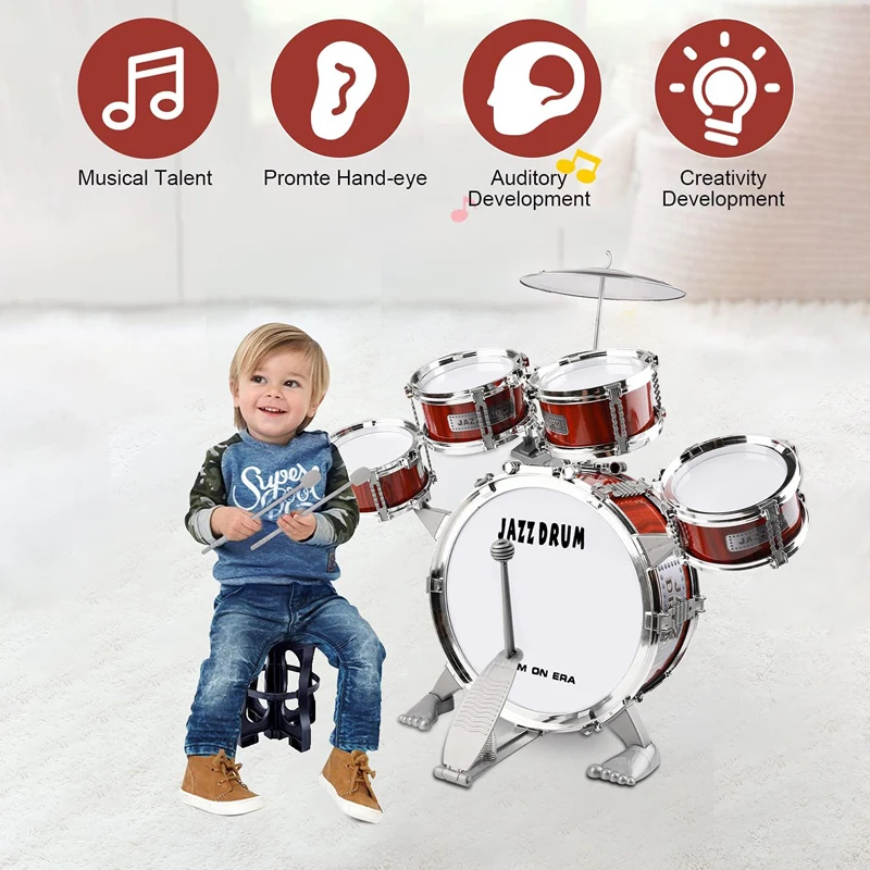 Toddler Percussion Musical Instruments Toys Gifts Jazz Drum Kit Bass Cymbal Drum Set for Kids