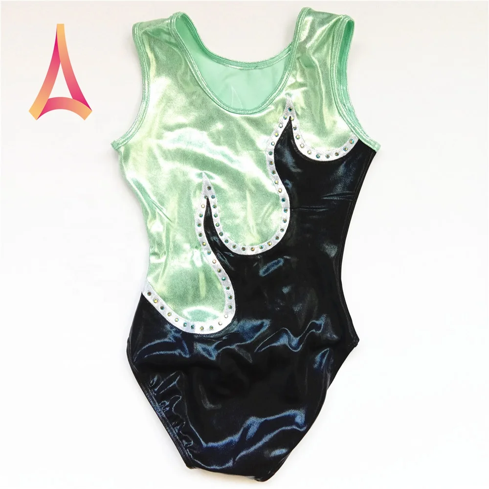 Nylon Spandex Rhythmic Gymnastics Leotards Flame Tank Leotard with Crystal