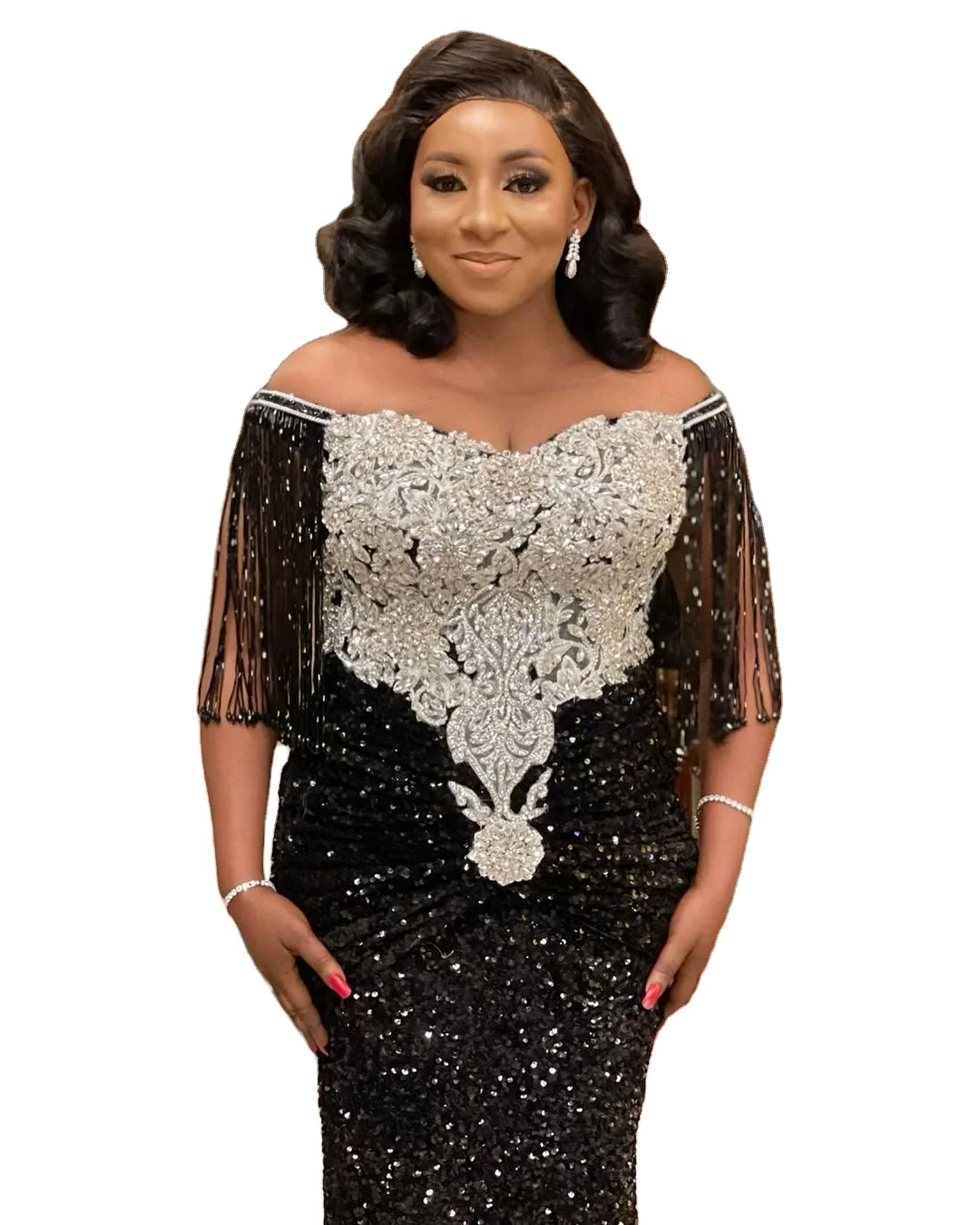 ZIYA A05S61 Plus Size Beaded Diamond Breastpiece Collar African Evening Dress Designs