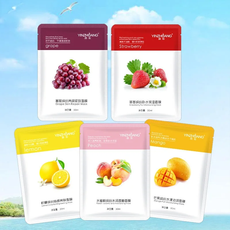 Boxed Strawberry Mango Orange Lemon Coconut Fruit Moisturizing Silk Facial Mask Cosmetic