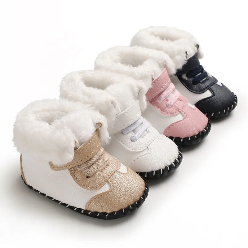 
Winter Plush High Top PU Leather Waterproof Warm Shoes Princess Shoes Baby Snow Boots 